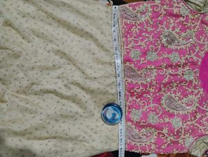 Elegant Pink &amp; Gold Anarkali Gown