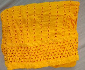 Yellow Wide Leg Textured Pants