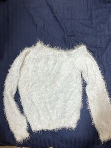 Fluffy Light Blue Off-Shoulder Sweater
