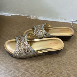 Gold Embellished Wedge Sandals