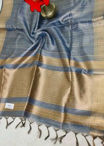 Elegant Blue & Gold Striped Saree