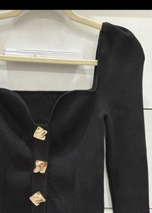 Chic Black Bell Sleeve Button-Up Top