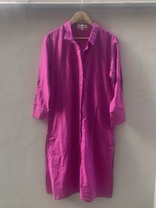 Vibrant Pink Collared Midi Dress