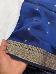 Royal Blue Embroidered Silk Saree