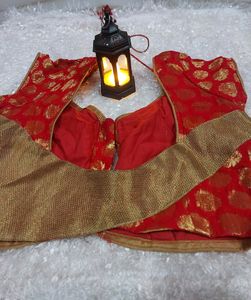 Green Saree And Red Deginer Blouse