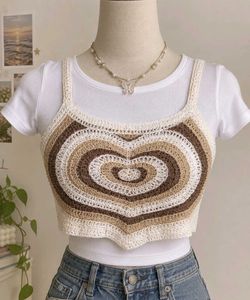 y2k Crochet brown Heart Crop Top pinteresty