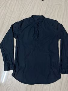 Navy Mandarin Collar Shirt
