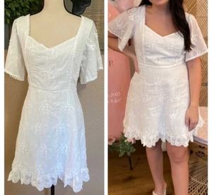 White Eyelet Lace Mini Dress