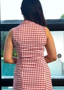 Red Gingham Button-Up Mini Dress