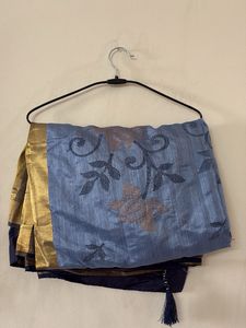 Elegant Blue & Gold Embroidered Saree