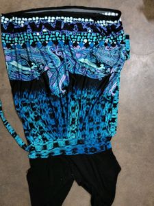 Black And Multi Blue Colour Sexy Dress With V Neck