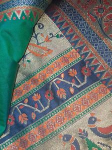 Elegant Teal Saree with Gold Border