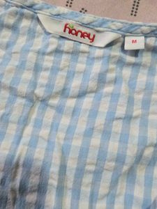 Pastel Blue Gingham Bow Crop Top