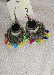Boho Multi-color Beaded Hoop Earrings