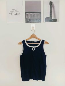 Navy Sleeveless Tank Top with White Trim