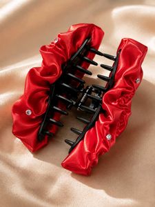 Elegant Red Satin Hair Claw Clip