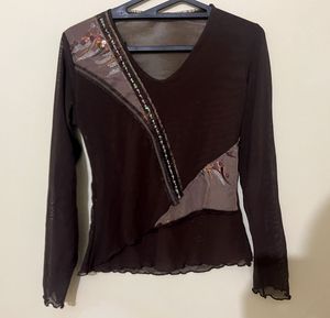 Brown Sheer Long Sleeve Top