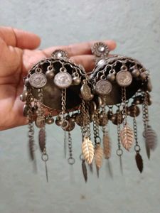 Oxidized Silver Jhumka Earrings