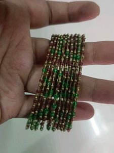 Green And Pink Metal Bangles Set