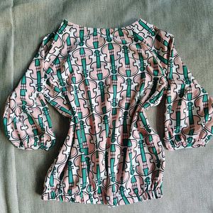 Patterned Blouse with Balloon Sleeves