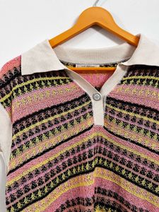 Vibrant Striped Knit Polo Top