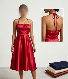 Elegant Red Satin Halter Dress
