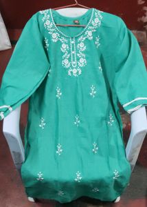 Elegant Teal Kurta with White Embroidery