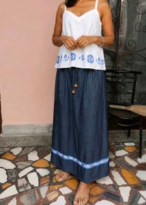 Pageone Premium Denim Maxi Skirt with White