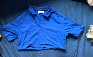Boxy Blue Collared Crop Top