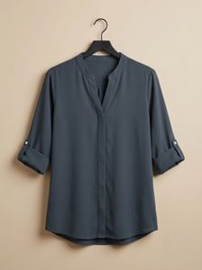 Stylish Band Collar Roll-Tab Sleeve Blouse