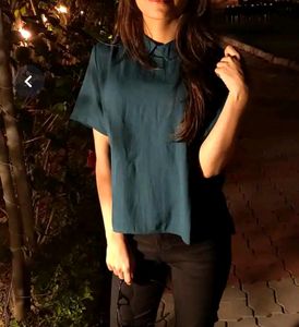 Green Styled Back Top With Shirt Collar