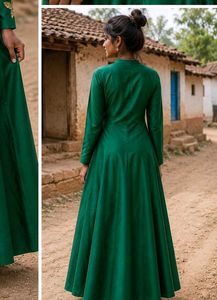 Stunning Green Ethnic Gown with Gold Embroidery