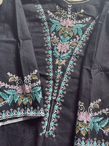 Embroidered Black Kurta Set with Pant &amp; Dupatta