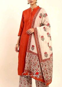 Orange Kurta Set with Floral Dupatta