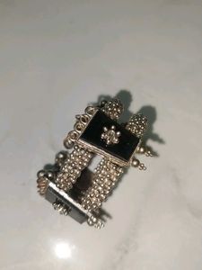 Elegant Silver Bracelet with Black Stone