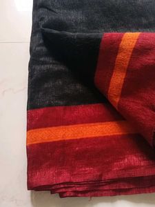 Elegant Black Saree with Red Border