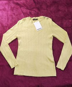 Light Yellow Ribbed Button frresize Sweater