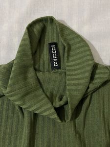Olive Green Ribbed Turtleneck Top