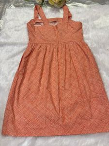Coral Print Square Neck Dress
