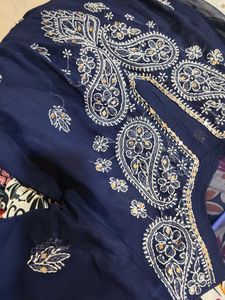 Embroidered Blue Chiffon Blouse