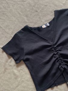 Chic Black Ruched V-Neck Top