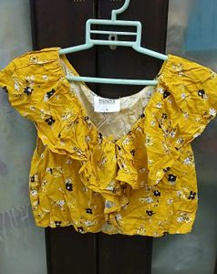 Yellow Floral Ruffle Top - NEW