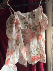 Floral Ruffle Chiffon Cold Shoulder Top