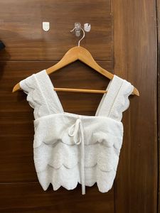Padded White Textured Crop Top