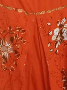Red Ethnic skirt with Floral Handpaint
