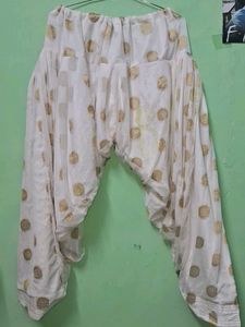 White Salwar Pants with Gold Printof 1