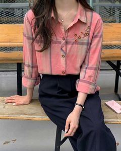 New with tag Korean Chic Embroidered Plaid Shirt