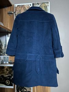 women’s navy blue woolen long jacket
