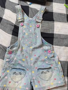 Cute Polka Dot Denim Overalls with Cat Pockets