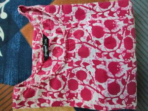 Pink &amp; White Floral Print Kurta